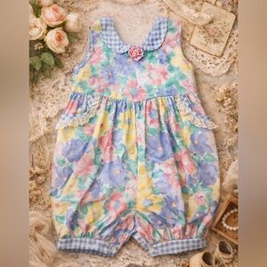Vintage Buster Brown Baby Romper 24M Floral Gingham USA Made Cottagecore Spring